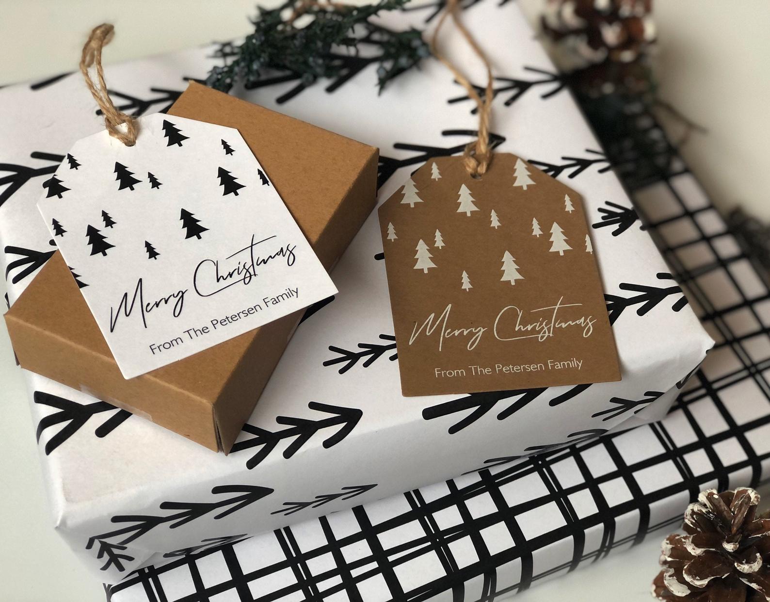 minimal christmas tags modern pine trees