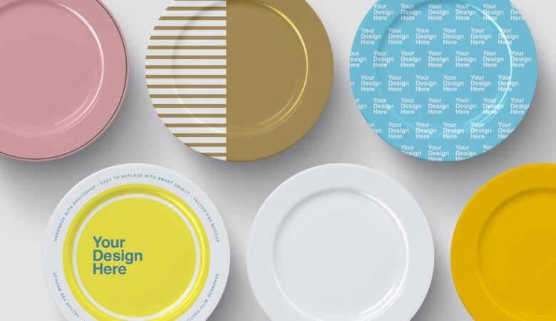 15 dinner plates mockup top view