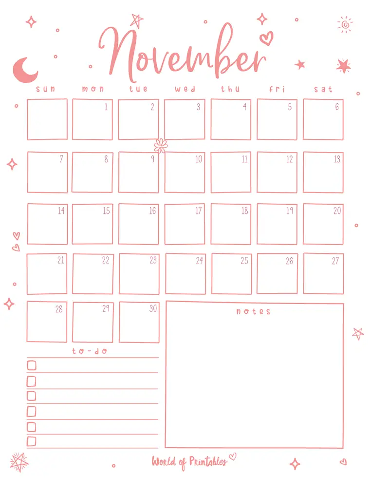 free cute november calendar planner printable set