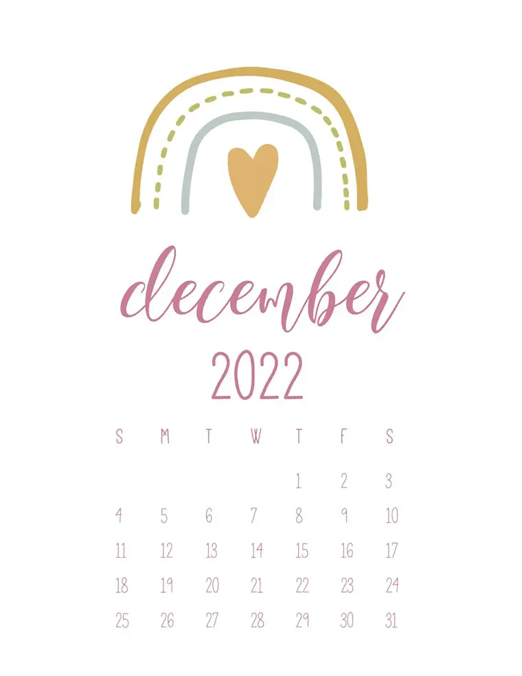 kids free cute printable calendar 2022 december scaled 1