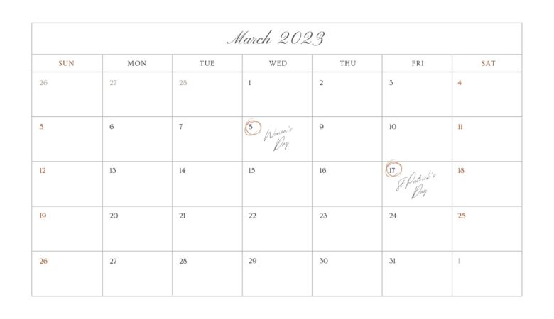 basic minimalistic march 2023 calendar original
