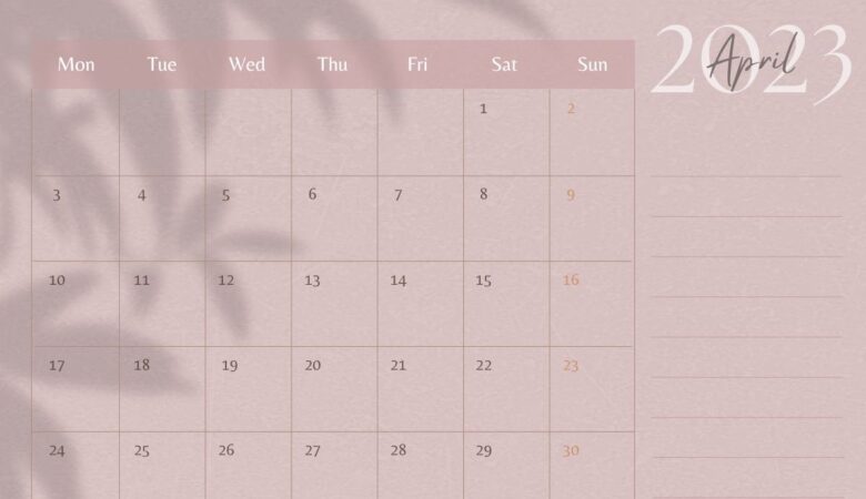 pink minimalist april 2023 calendar original