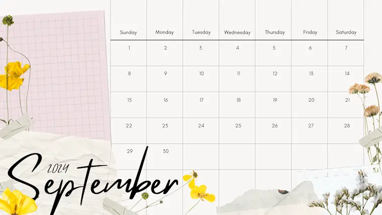 beige floral cute september 2024 calendar