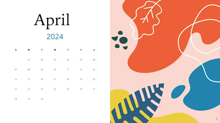 colorful cute april 2024 calendar