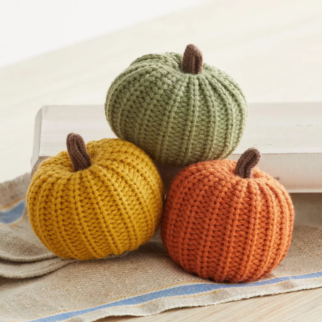 knit pumpkins set of 3 autumn cozy knit