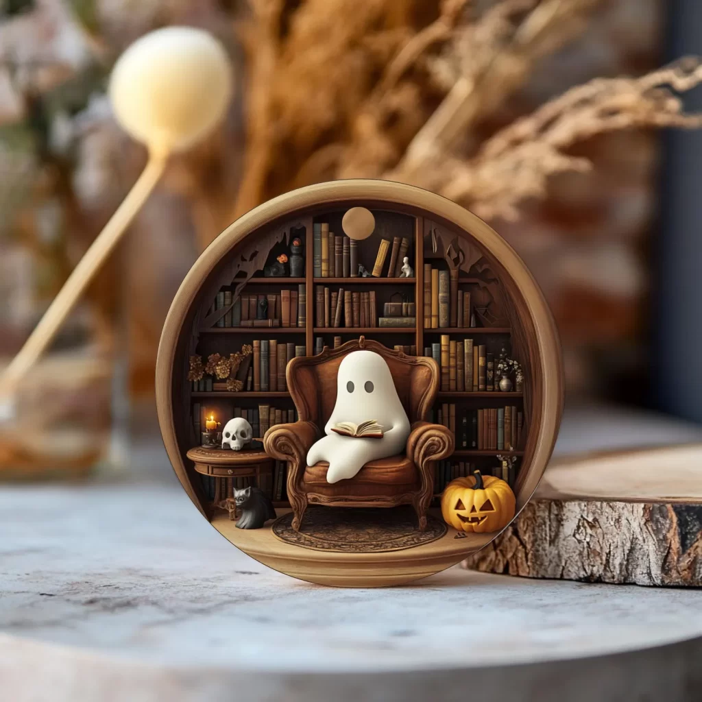 spooky ghost reading book halloween