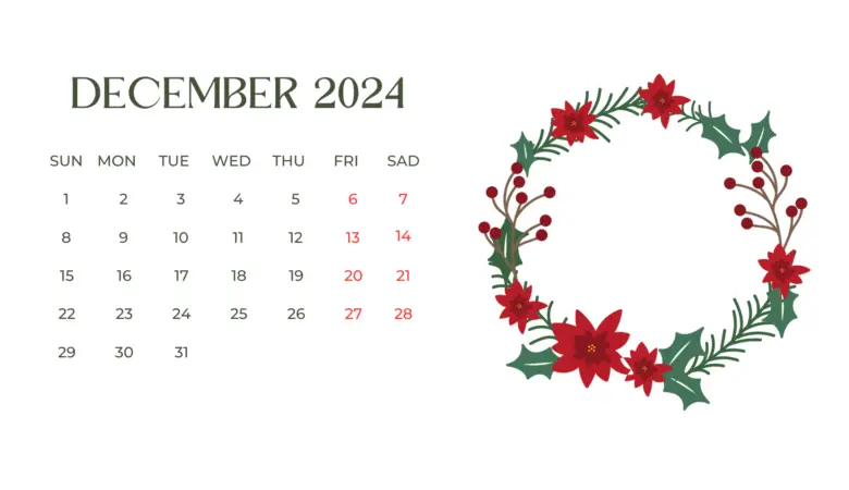 White and Green Simple December 2024 Calendar