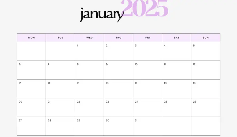 january calendar 2025 free printable